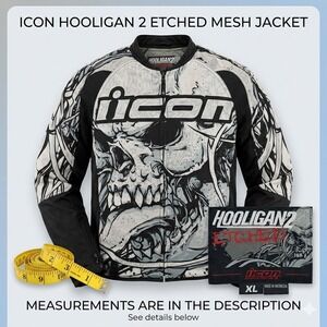 Icon Hooligan 2 Etched Mesh Motorcycle Jacket XL Gray Skull Graphic Armor Padded
